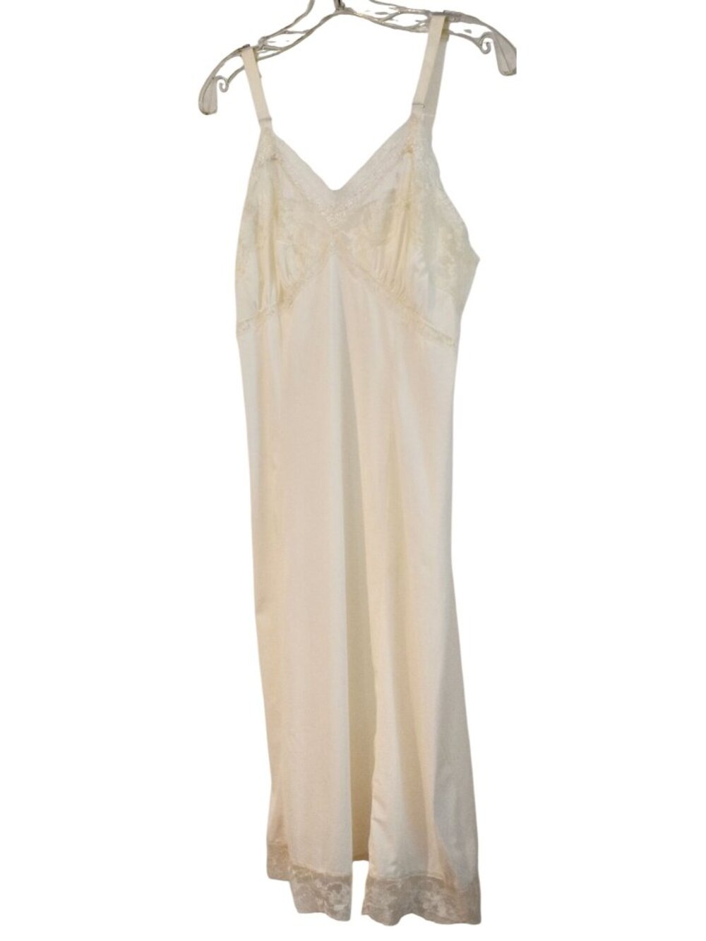 Vintage 1950's Cream Full Dress Slip Lace Trim Size M